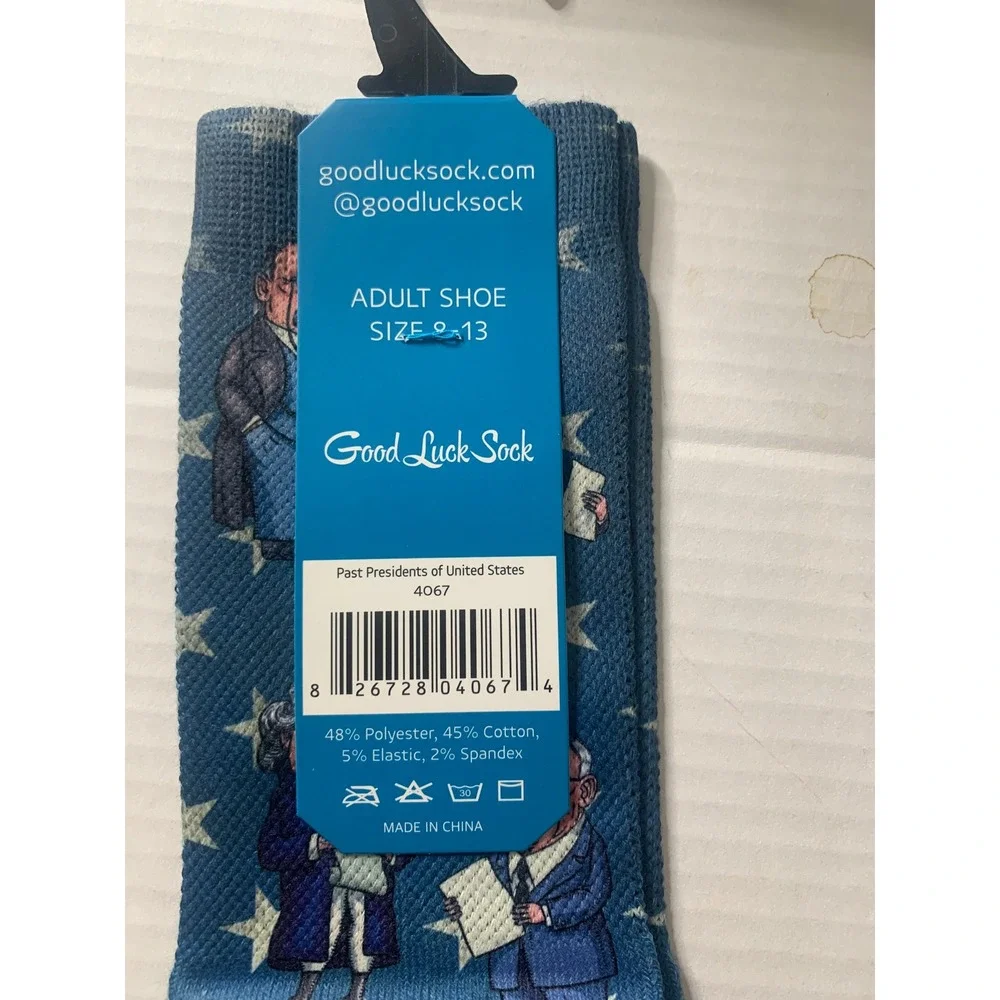 NEW Good Luck Sock Mens Past Presidents of United States Blue‎ Crew Size 8-13